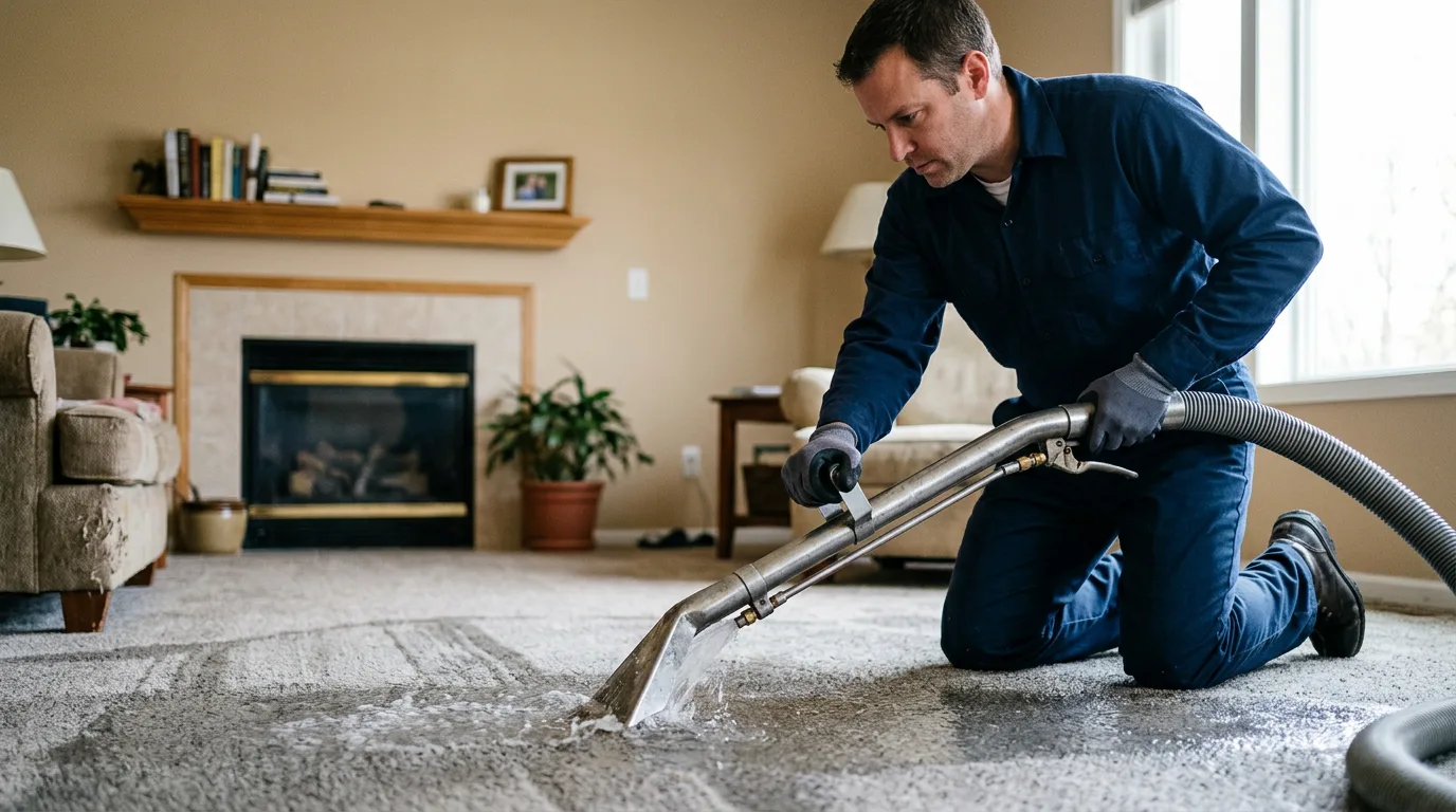 Water damage restoration technician working near Leslie, MI